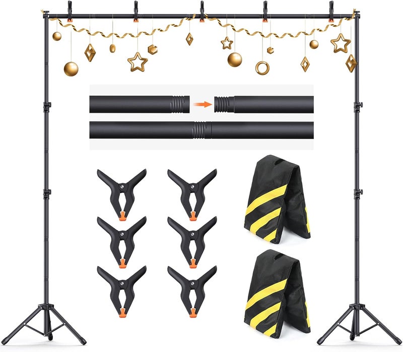 Forlogic Backdrop Stand 10×8ft (W×H) Adjustable Backdrop Support Ground Kit Photography Photo Shoot Backdrop Stand for Parties with Sandbags, Spring Clips, Carrying Bag - Image 1